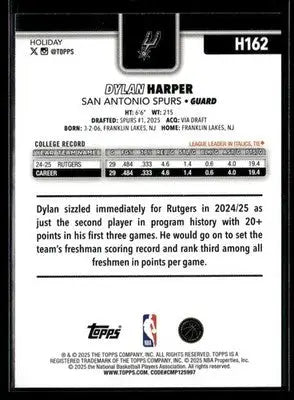 2025-26 Topps Holiday Dylan Harper #H162 RC San Antonio Spurs - Basketball Card Single