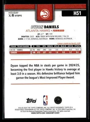 2025-26 Topps Holiday Dyson Daniels #H51 Base Atlanta Hawks - Basketball Card Single