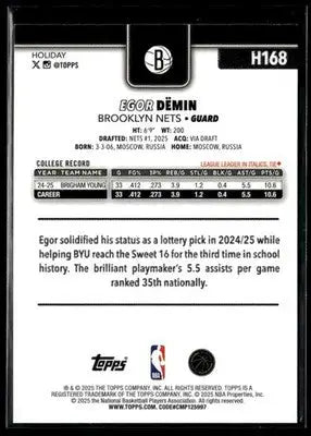2025-26 Topps Holiday Egor Demin #H168 RC Brooklyn Nets - Basketball Card Single