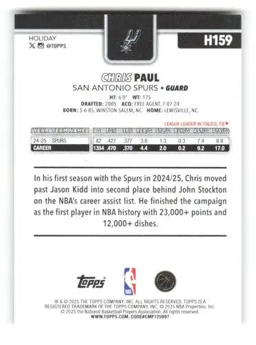 2025-26 Topps Holiday Glitter Holiday #H159 Chris Paul NM-MT Spurs ID:80867 - Basketball Card Single