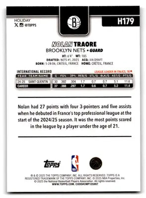 2025-26 Topps Holiday Glitter Holiday #H179 Nolan Traore NM-MT RC Rooki ID:80870 - Basketball Card Single