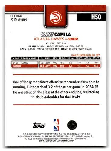 2025-26 Topps Holiday Glitter Holiday #H50 Clint Capela NM-MT Hawks ID:80857 - Basketball Card Single