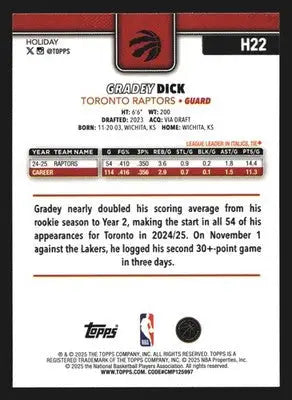 2025-26 Topps Holiday Gradey Dick #H22 Toronto Raptors