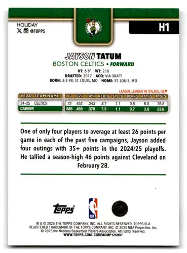 2025-26 Topps Holiday #H1 Jayson Tatum NM-MT Celtics ID:80381 - Basketball Card Single