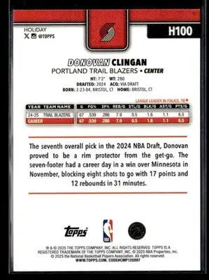 2025-26 Topps Holiday #H100 Donovan Clingan - Basketball Card Single