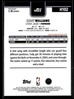 2025-26 Topps Holiday #H102 Cody Williams - Basketball Card Single
