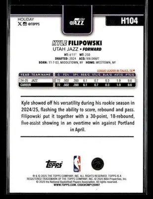 2025-26 Topps Holiday #H104 Kyle Filipowski - Basketball Card Single