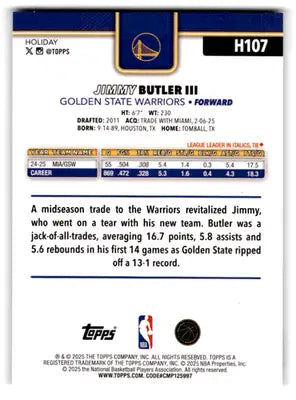 2025-26 Topps Holiday #H107 Jimmy Butler III NM-MT Warriors ID:80359 - Basketball Card Single