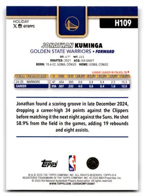 2025-26 Topps Holiday #H109 Jonathan Kuminga NM-MT Warriors ID:79912 - Basketball Card Single