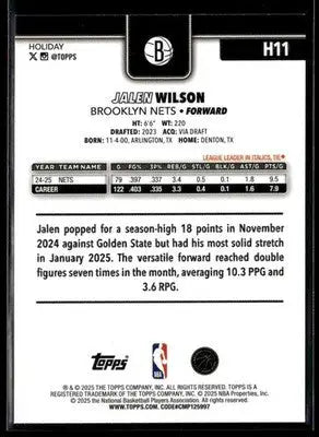 2025-26 Topps Holiday #H11 Jalen Wilson - Basketball Card Single