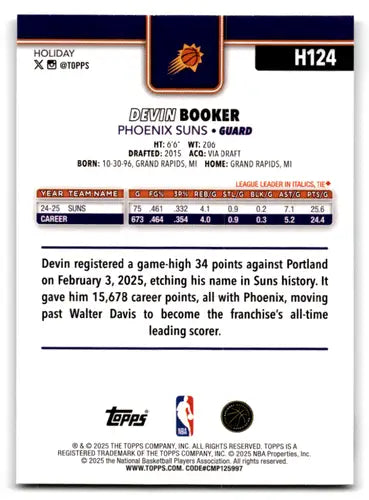 2025-26 Topps Holiday #H124 Devin Booker NM-MT Suns ID:80196 - Basketball Card Single