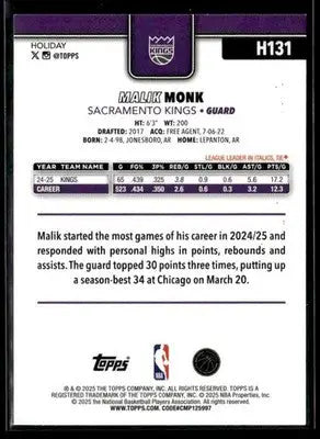 2025-26 Topps Holiday #H131 Malik Monk