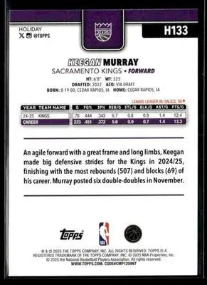 2025-26 Topps Holiday #H133 Keegan Murray - Basketball Card Single