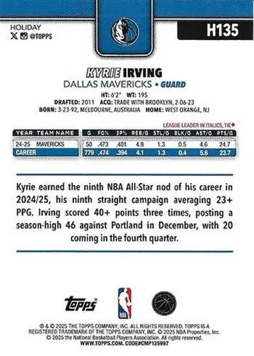 2025-26 Topps Holiday #H135 Kyrie Irving NM-MT Mavericks ID:80977 - Basketball Card Single
