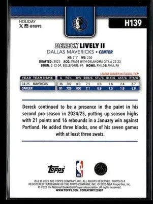 2025-26 Topps Holiday #H139 Dereck Lively II - Basketball Card Single