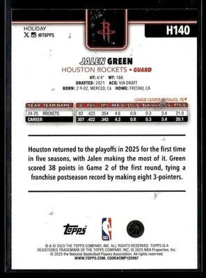 2025-26 Topps Holiday #H140 Jalen Green Glitter Holiday - Basketball Card Single