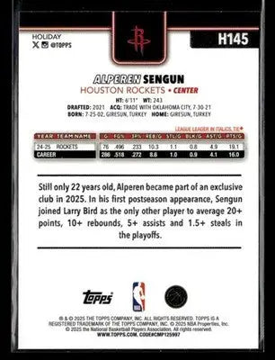 2025-26 Topps Holiday #H145 Alperen Sengun - Basketball Card Single