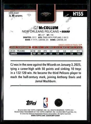 2025-26 Topps Holiday #H155 CJ McCollum Glitter Holiday - Basketball Card Single