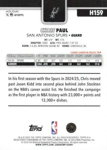 2025-26 Topps Holiday #H159 Chris Paul NM-MT Spurs ID:80992 - Basketball Card Single
