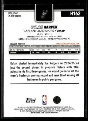 2025-26 Topps Holiday #H162 Dylan Harper - Basketball Card Single