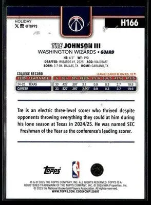 2025-26 Topps Holiday #H166 Tre Johnson III Glitter Holiday - Basketball Card Single