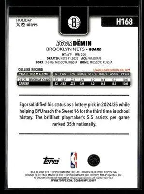 2025-26 Topps Holiday #H168 Egor Demin - Basketball Card Single