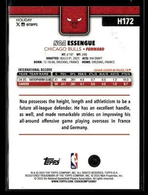 2025-26 Topps Holiday #H172 Noa Essengue Base RC Chicago Bulls - Basketball Card Single