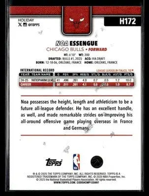 2025-26 Topps Holiday #H172 Noa Essengue Glitter Holiday RC Chicago Bulls - Basketball Card Single