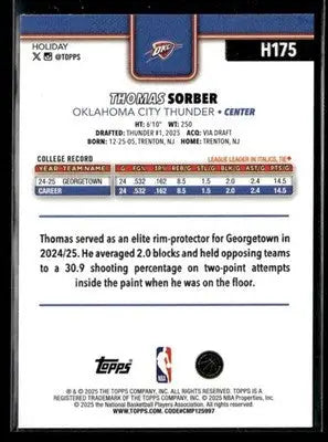2025-26 Topps Holiday #H175 Thomas Sorber - Basketball Card Single