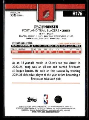 2025-26 Topps Holiday #H176 Yang Hansen - Basketball Card Single