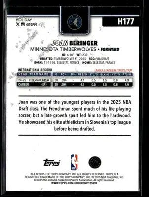 2025-26 Topps Holiday #H177 Joan Beringer Glitter Holiday - Basketball Card Single