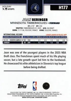2025-26 Topps Holiday #H177 Joan Beringer NM-MT RC Rookie Timberwolves ID:81005