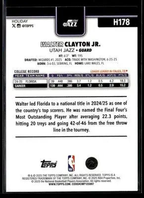 2025-26 Topps Holiday #H178 Walter Clayton Jr. Base RC Utah Jazz