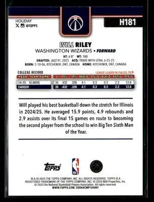 2025-26 Topps Holiday #H181 Will Riley - Basketball Card Single