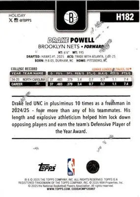 2025-26 Topps Holiday #H182 Drake Powell Glitter Holiday - Basketball Card Single