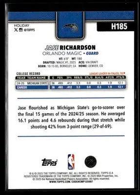 2025-26 Topps Holiday #H185 Jase Richardson - Basketball Card Single