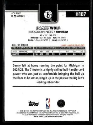 2025-26 Topps Holiday #H187 Danny Wolf Base RC Brooklyn Nets - Basketball Card Single