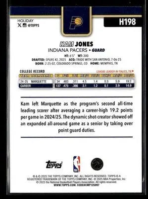 2025-26 Topps Holiday #H198 Kam Jones - Basketball Card Single
