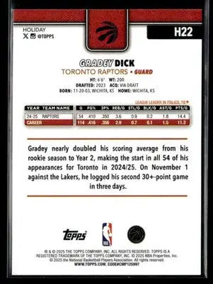2025-26 Topps Holiday #H22 Gradey Dick - Basketball Card Single