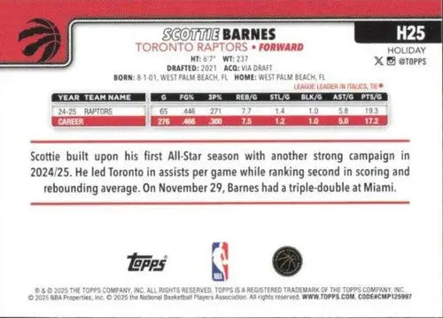 2025-26 Topps Holiday #H25 Scottie Barnes NM-MT Raptors ID:80724 - Basketball Card Single