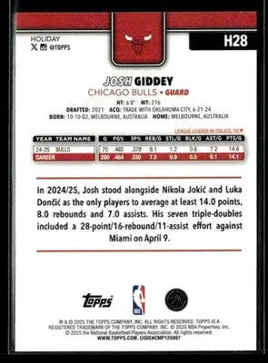 2025-26 Topps Holiday #H28 Josh Giddey