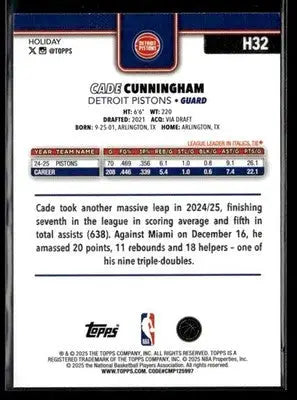 2025-26 Topps Holiday #H32 Cade Cunningham - Basketball Card Single
