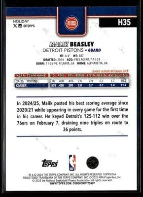 2025-26 Topps Holiday #H35 Malik Beasley - Basketball Card Single
