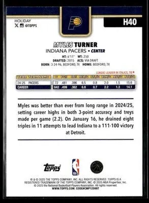 2025-26 Topps Holiday #H40 Myles Turner - Basketball Card Single