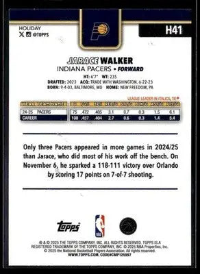 2025-26 Topps Holiday #H41 Jarace Walker - Basketball Card Single