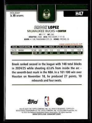 2025-26 Topps Holiday #H47 Brook Lopez Base Milwaukee Bucks - Basketball Card Single