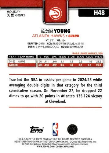 2025-26 Topps Holiday #H48 Trae Young NM-MT Hawks ID:80356 - Basketball Card Single