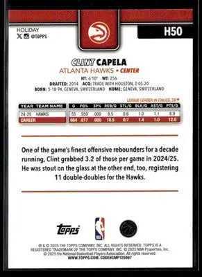 2025-26 Topps Holiday #H50 Clint Capela Base Atlanta Hawks - Basketball Card Single