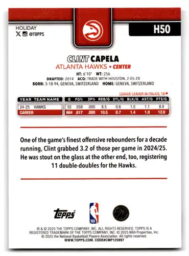 2025-26 Topps Holiday #H50 Clint Capela NM-MT Hawks ID:80357 - Basketball Card Single