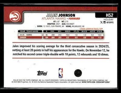 2025-26 Topps Holiday #H52 Base Jalen Johnson - Basketball Card Single